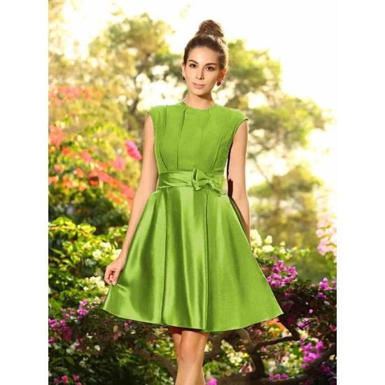 Charming High Neck Bowknot Sleeveless Short Satin Bridesmaid Dresses