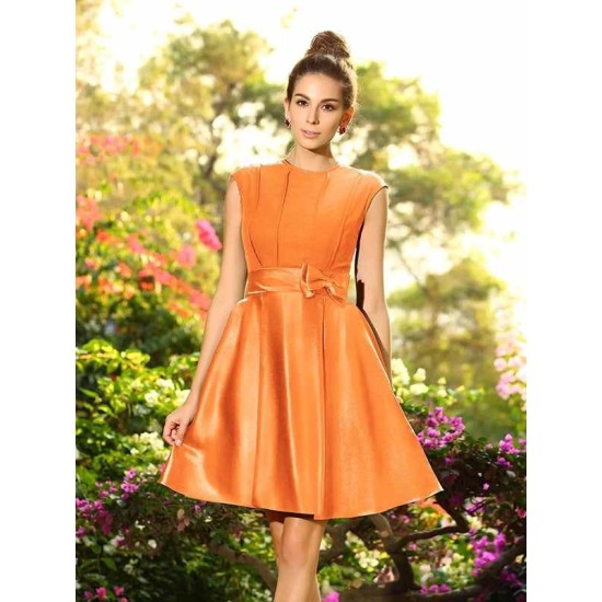 Charming High Neck Bowknot Sleeveless Short Satin Bridesmaid Dresses