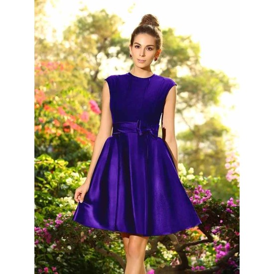 Charming High Neck Bowknot Sleeveless Short Satin Bridesmaid Dresses
