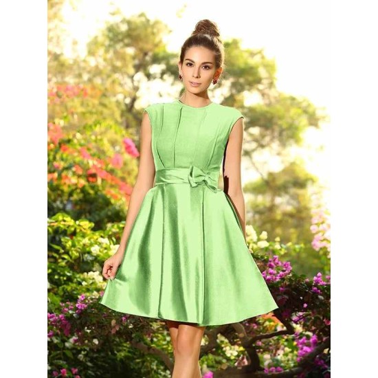 Charming High Neck Bowknot Sleeveless Short Satin Bridesmaid Dresses