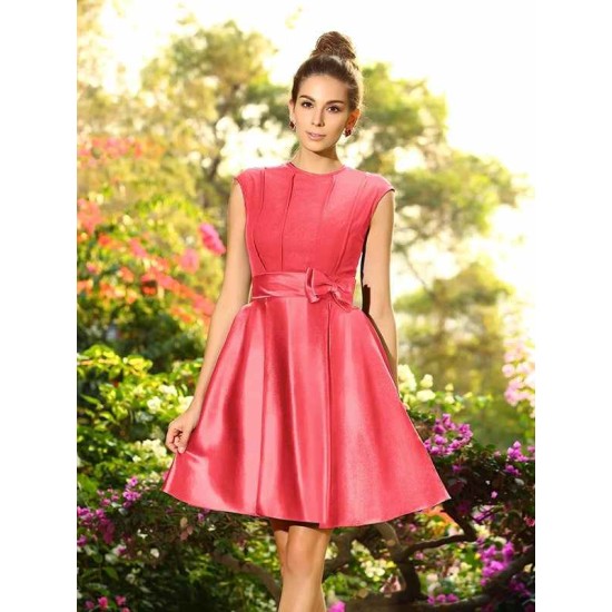 Charming High Neck Bowknot Sleeveless Short Satin Bridesmaid Dresses