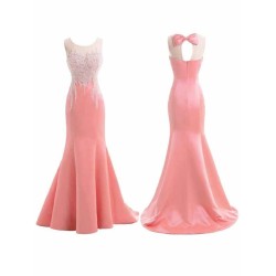 Mermaid Gorgeous Scoop Sleeveless Satin Beading Bridesmaid Dresses