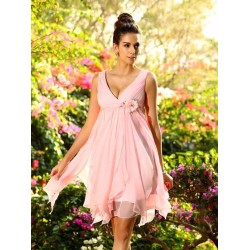 V-Neck Elegant Ruffles Sleeveless Short Chiffon Bridesmaid Dresses