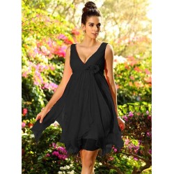 V-Neck Elegant Ruffles Sleeveless Short Chiffon Bridesmaid Dresses
