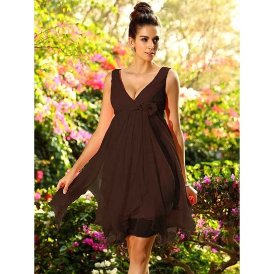 V-Neck Elegant Ruffles Sleeveless Short Chiffon Bridesmaid Dresses