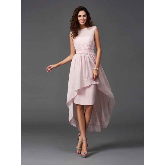 Chic Sash/Ribbon/Belt Sleeveless High Low Chiffon Bridesmaid Dresses