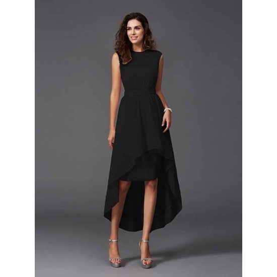 Chic Sash/Ribbon/Belt Sleeveless High Low Chiffon Bridesmaid Dresses