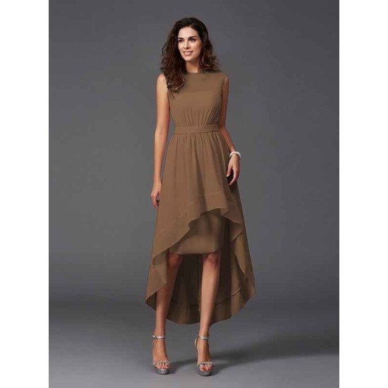 Chic Sash/Ribbon/Belt Sleeveless High Low Chiffon Bridesmaid Dresses