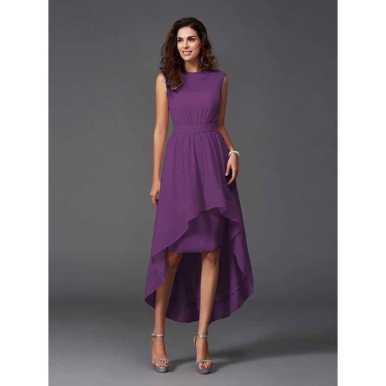 Chic Sash/Ribbon/Belt Sleeveless High Low Chiffon Bridesmaid Dresses