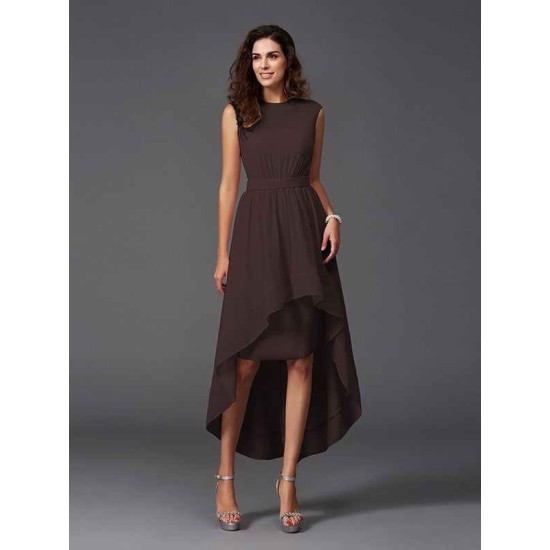 Chic Sash/Ribbon/Belt Sleeveless High Low Chiffon Bridesmaid Dresses
