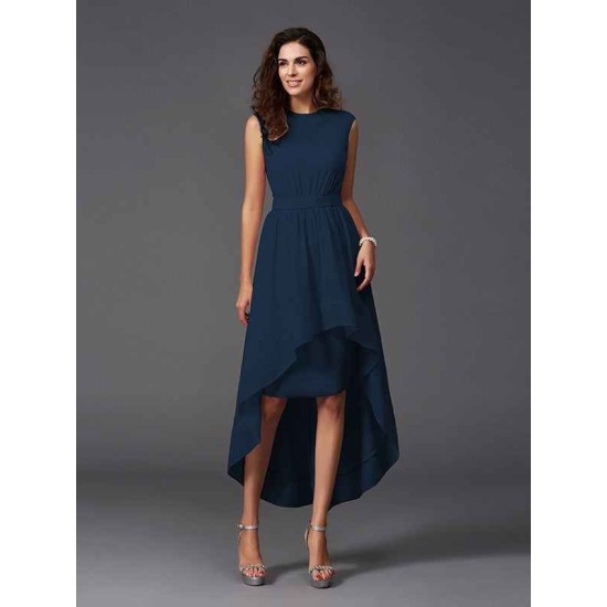 Chic Sash/Ribbon/Belt Sleeveless High Low Chiffon Bridesmaid Dresses
