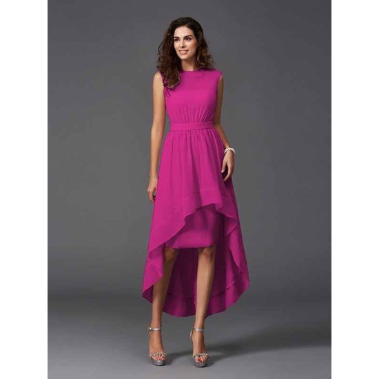 Chic Sash/Ribbon/Belt Sleeveless High Low Chiffon Bridesmaid Dresses