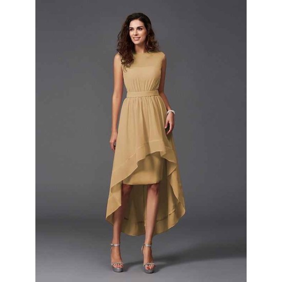 Chic Sash/Ribbon/Belt Sleeveless High Low Chiffon Bridesmaid Dresses