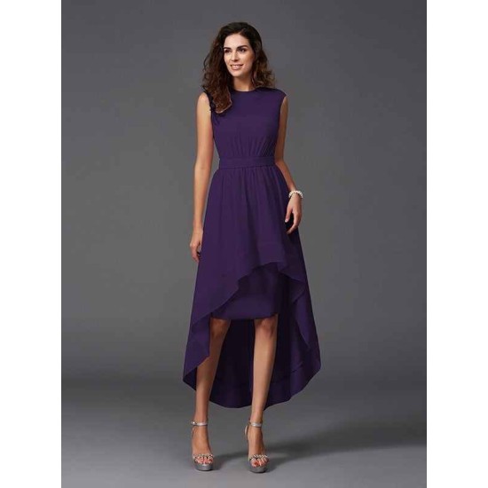 Chic Sash/Ribbon/Belt Sleeveless High Low Chiffon Bridesmaid Dresses