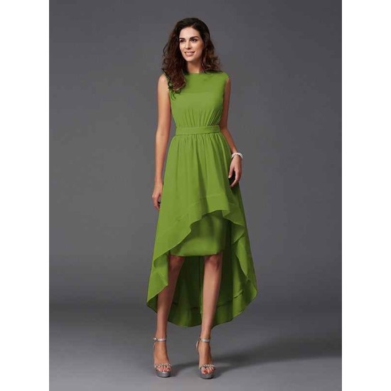 Chic Sash/Ribbon/Belt Sleeveless High Low Chiffon Bridesmaid Dresses