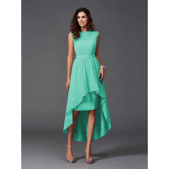 Chic Sash/Ribbon/Belt Sleeveless High Low Chiffon Bridesmaid Dresses