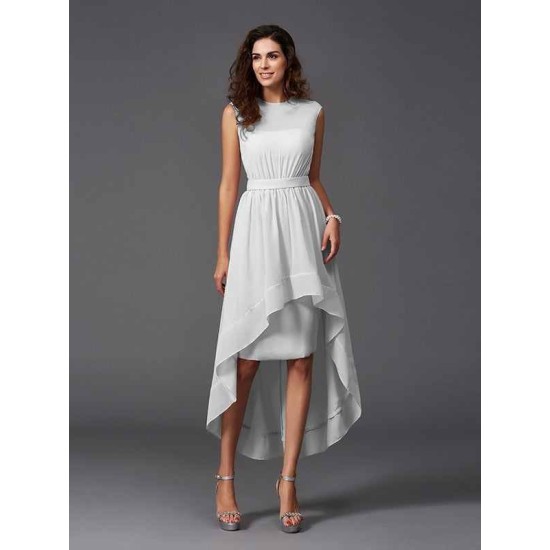Chic Sash/Ribbon/Belt Sleeveless High Low Chiffon Bridesmaid Dresses