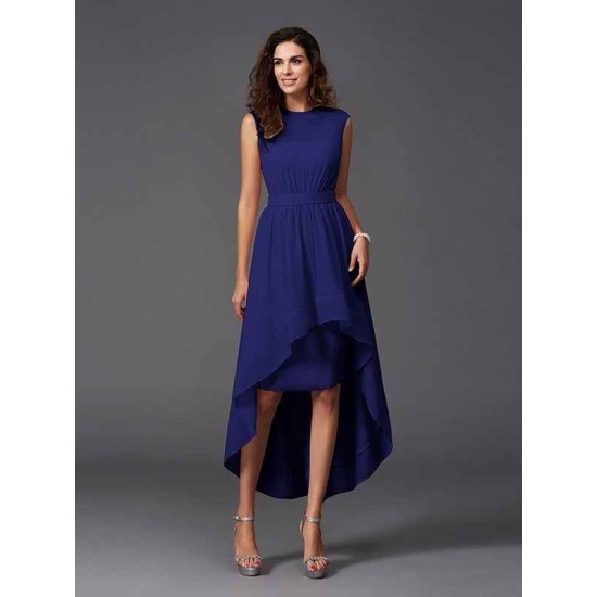 Chic Sash/Ribbon/Belt Sleeveless High Low Chiffon Bridesmaid Dresses