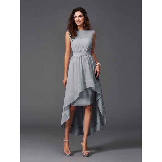 Chic Sash/Ribbon/Belt Sleeveless High Low Chiffon Bridesmaid Dresses