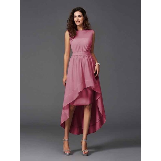 Chic Sash/Ribbon/Belt Sleeveless High Low Chiffon Bridesmaid Dresses