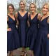 V-Neck Elegant Sleeveless Tea-Length Satin Bridesmaid Dresses