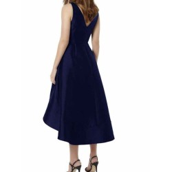 V-Neck Elegant Sleeveless Tea-Length Satin Bridesmaid Dresses