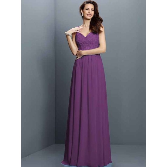 V-Neck Elegant Lace Sleeveless Long Chiffon Bridesmaid Dresses