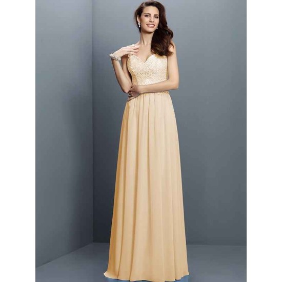 V-Neck Elegant Lace Sleeveless Long Chiffon Bridesmaid Dresses