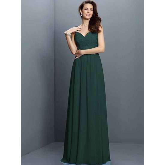 V-Neck Elegant Lace Sleeveless Long Chiffon Bridesmaid Dresses