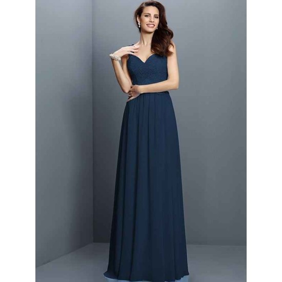 V-Neck Elegant Lace Sleeveless Long Chiffon Bridesmaid Dresses