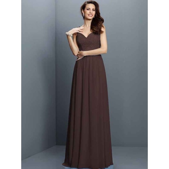 V-Neck Elegant Lace Sleeveless Long Chiffon Bridesmaid Dresses