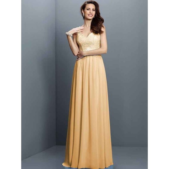 V-Neck Elegant Lace Sleeveless Long Chiffon Bridesmaid Dresses
