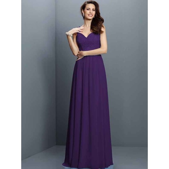 V-Neck Elegant Lace Sleeveless Long Chiffon Bridesmaid Dresses