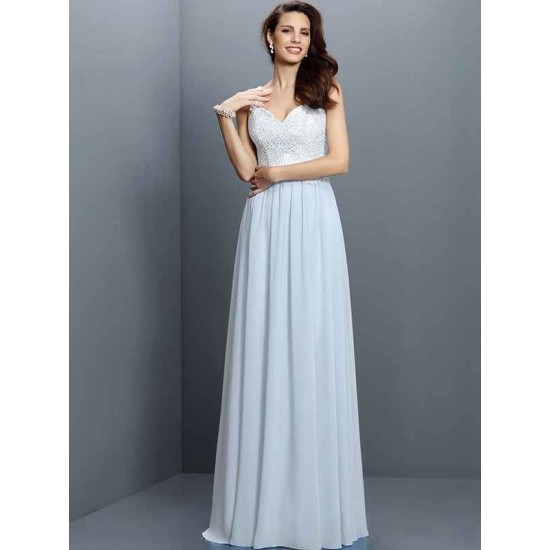 V-Neck Elegant Lace Sleeveless Long Chiffon Bridesmaid Dresses