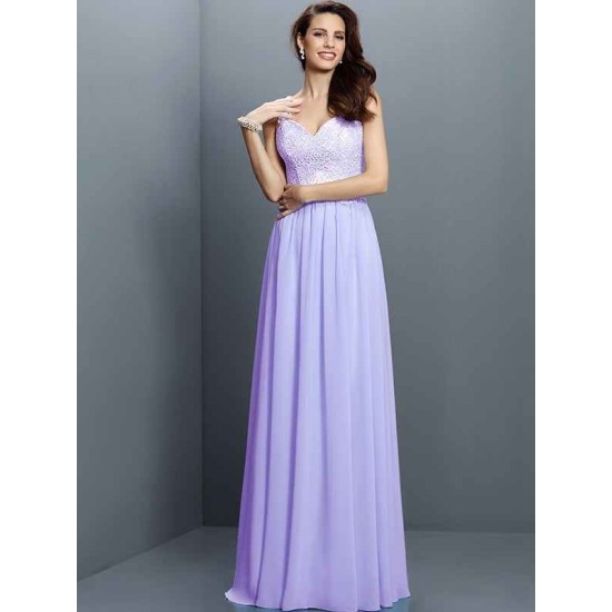 V-Neck Elegant Lace Sleeveless Long Chiffon Bridesmaid Dresses