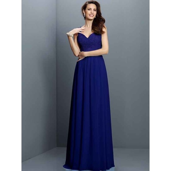 V-Neck Elegant Lace Sleeveless Long Chiffon Bridesmaid Dresses