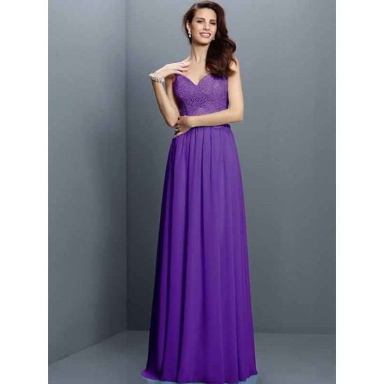 V-Neck Elegant Lace Sleeveless Long Chiffon Bridesmaid Dresses