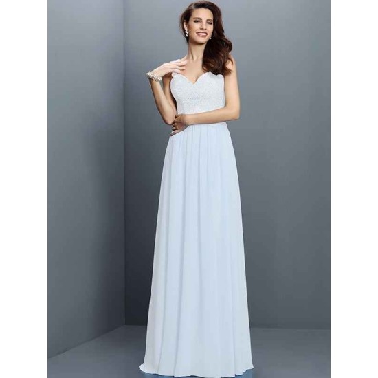 V-Neck Elegant Lace Sleeveless Long Chiffon Bridesmaid Dresses