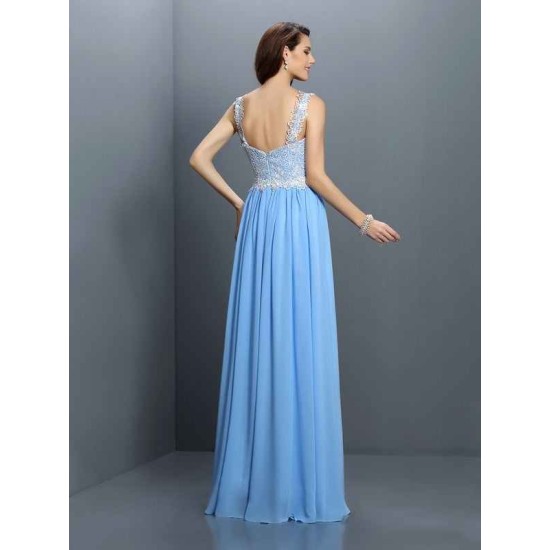 V-Neck Elegant Lace Sleeveless Long Chiffon Bridesmaid Dresses