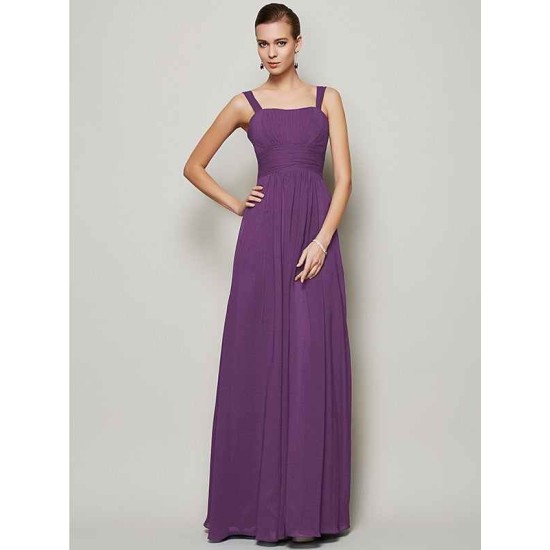 Charming Straps Sleeveless Pleats Long Chiffon Bridesmaid Dresses