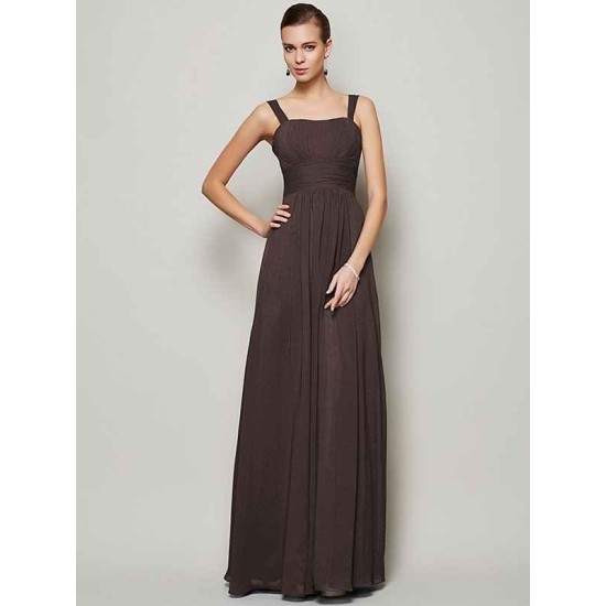 Charming Straps Sleeveless Pleats Long Chiffon Bridesmaid Dresses