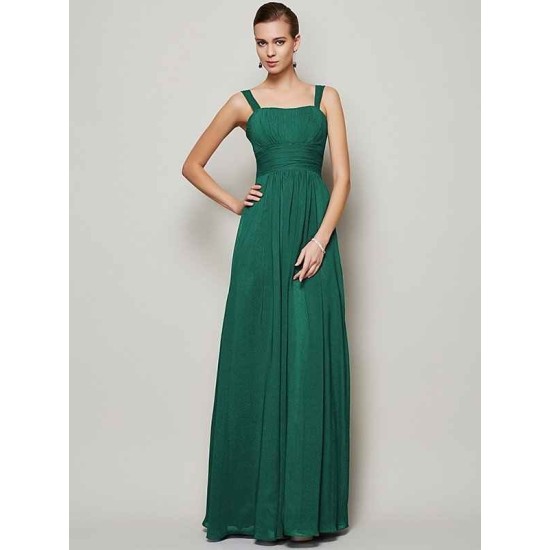 Charming Straps Sleeveless Pleats Long Chiffon Bridesmaid Dresses