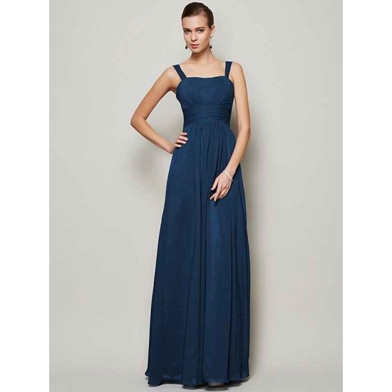 Charming Straps Sleeveless Pleats Long Chiffon Bridesmaid Dresses