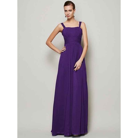 Charming Straps Sleeveless Pleats Long Chiffon Bridesmaid Dresses