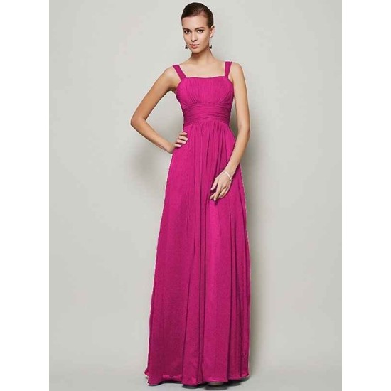 Charming Straps Sleeveless Pleats Long Chiffon Bridesmaid Dresses