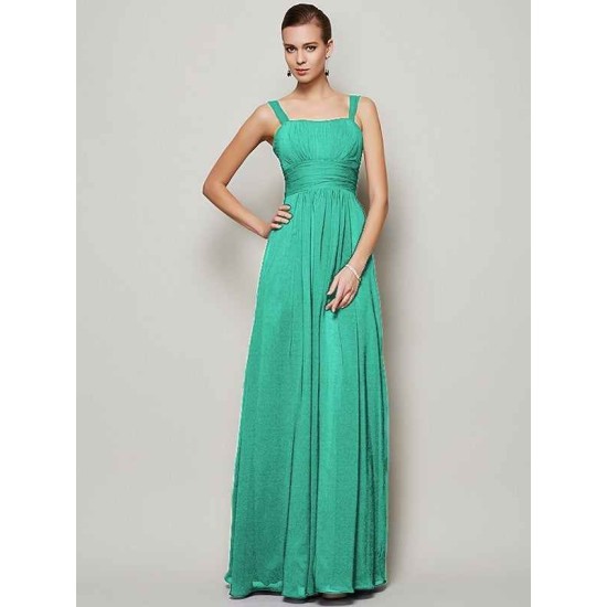 Charming Straps Sleeveless Pleats Long Chiffon Bridesmaid Dresses