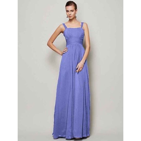 Charming Straps Sleeveless Pleats Long Chiffon Bridesmaid Dresses