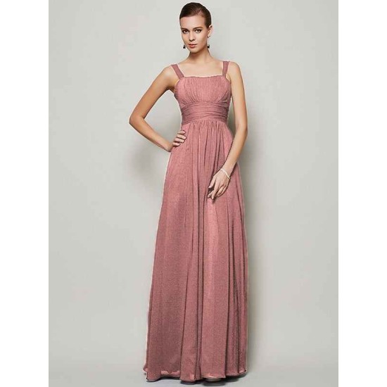 Charming Straps Sleeveless Pleats Long Chiffon Bridesmaid Dresses