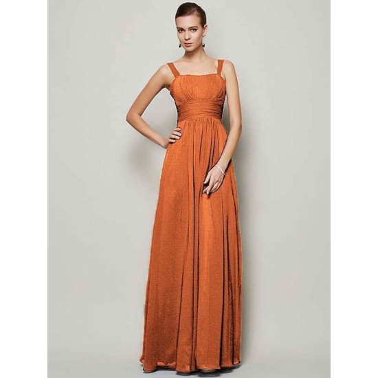 Charming Straps Sleeveless Pleats Long Chiffon Bridesmaid Dresses