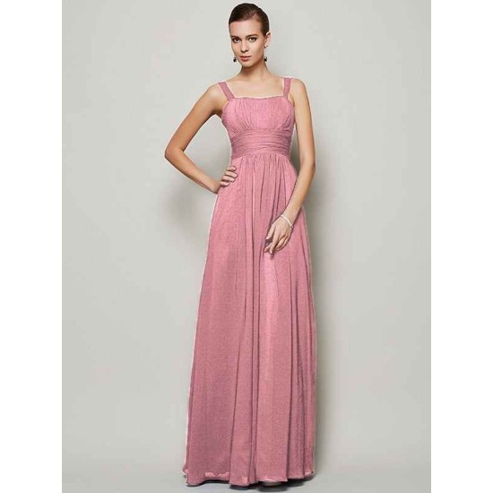 Charming Straps Sleeveless Pleats Long Chiffon Bridesmaid Dresses